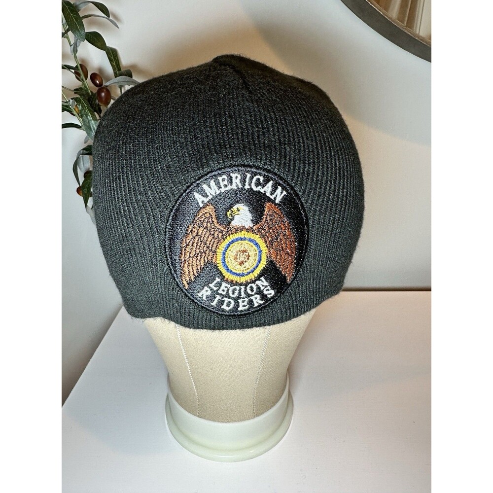 American Legion Riders Patch Beanie Black Knit Hat Motorcycle Biker Veteran